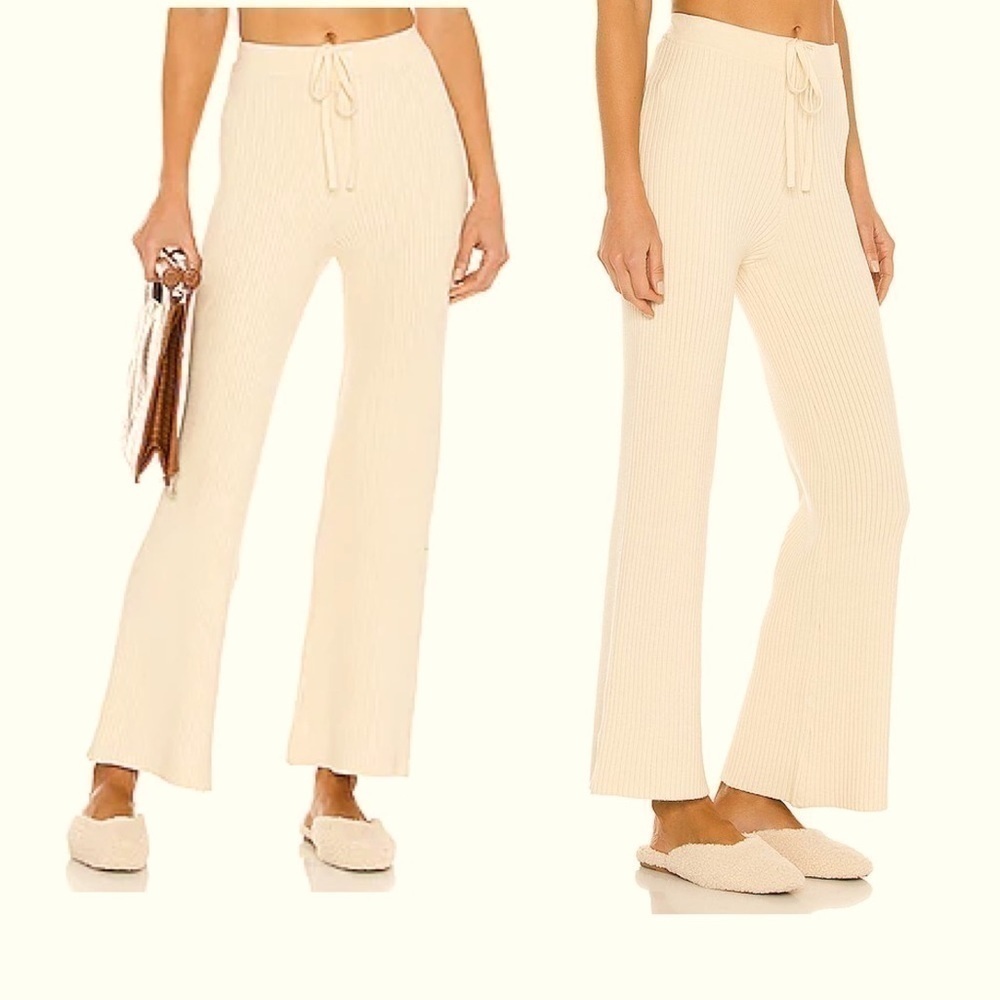 Lovers + Friends Ribbed Knit Pants Ivory Small